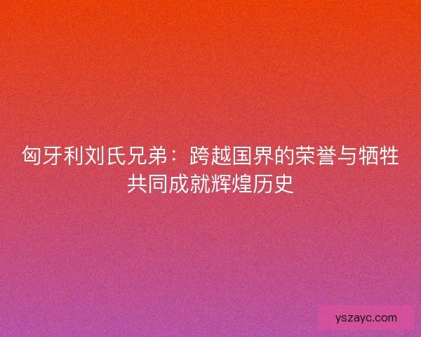 匈牙利刘氏兄弟：跨越国界的荣誉与牺牲共同成就辉煌历史
