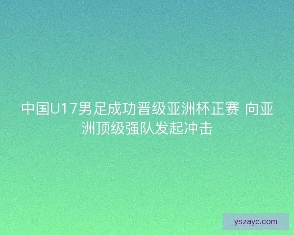 中国U17男足成功晋级亚洲杯正赛 向亚洲顶级强队发起冲击
